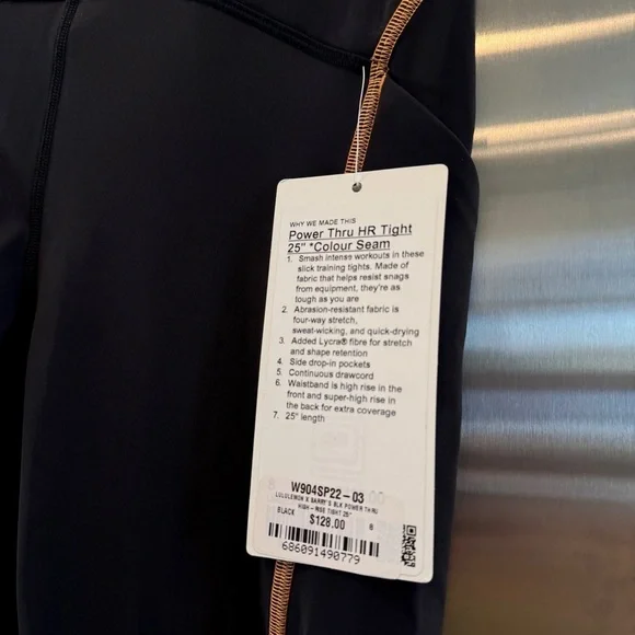 NWT Lululemon Power Thru Legging x Barry’s Tights in Black Orange colour seam​